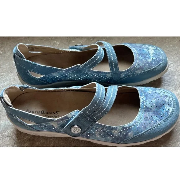 Earth Origins Blue Floral Mary Jane Flats. Size 9 1/2 - Picture 3 of 6